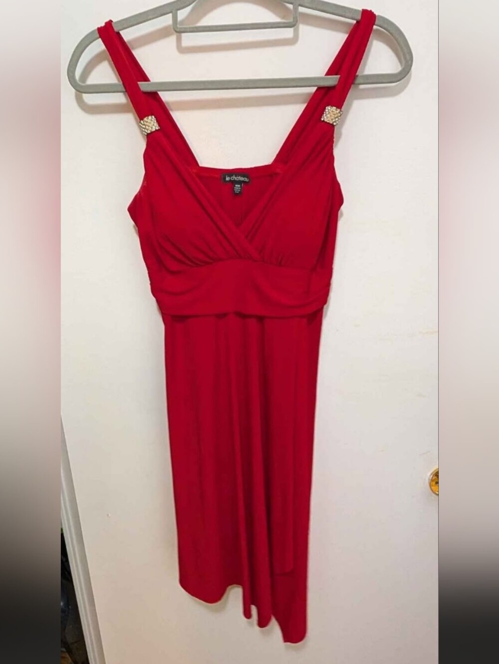 Le Chateau Red Midi Dress with Embellished Straps